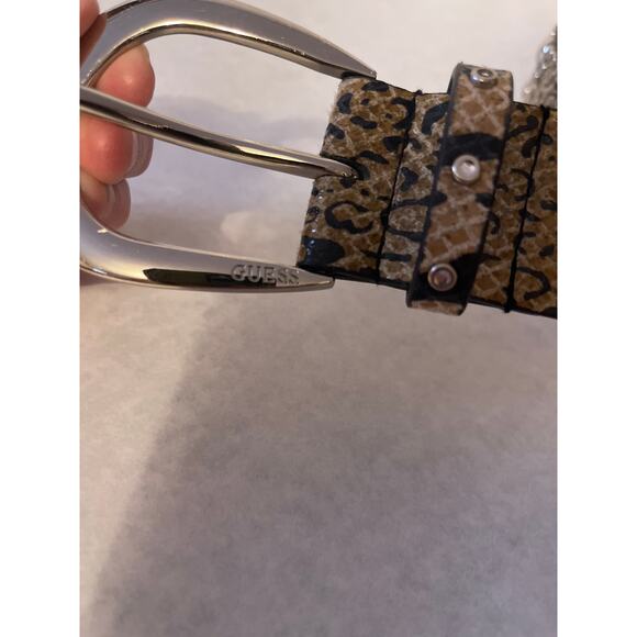 Guess Studded Silver Snake Print Belt Style 940022 Women's Adjustable Size XL - Picture 2 of 7